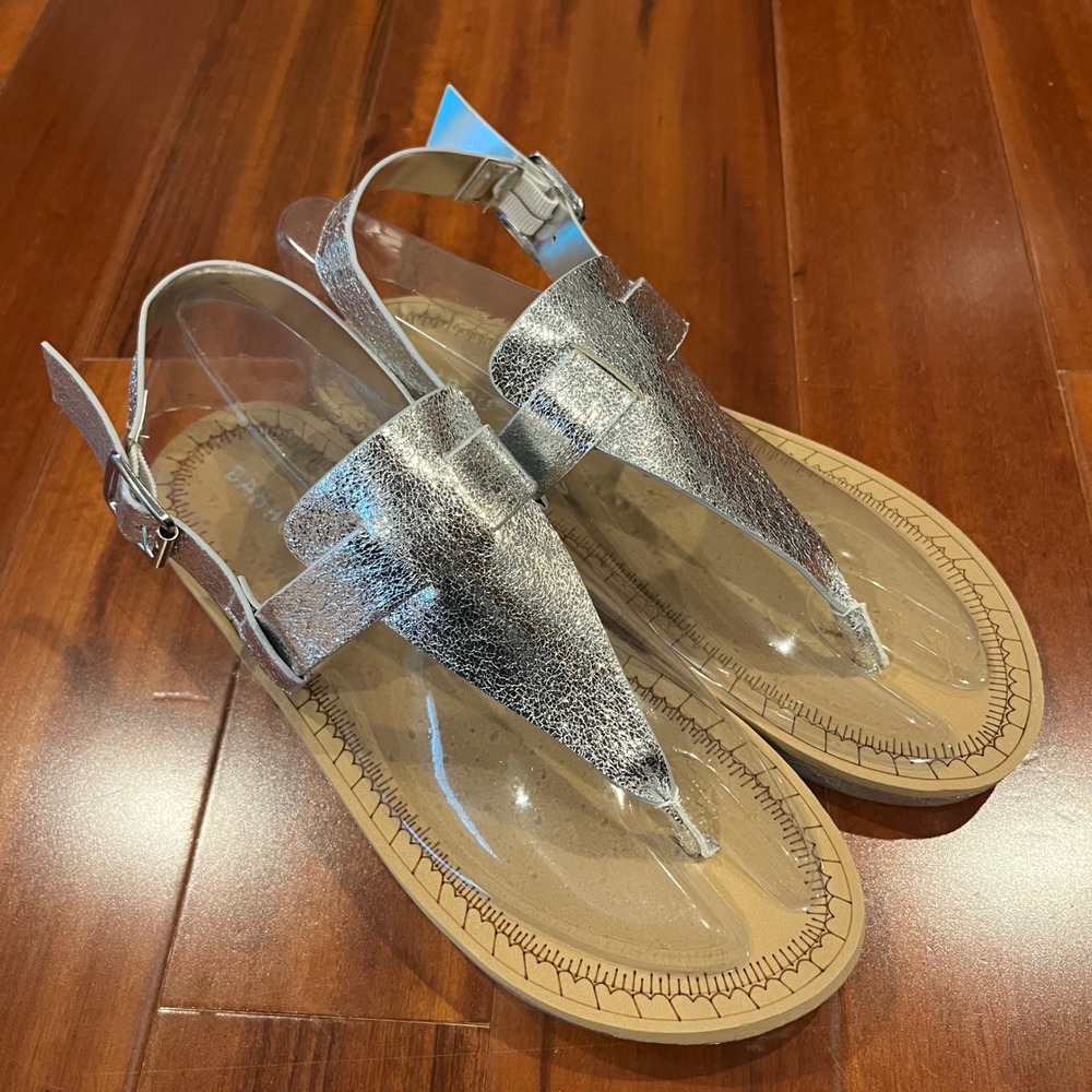 Bamboo Silver Thong Sandals Upraise-31S Metallic Shoes Ankle‎ Strap Flat New 8
